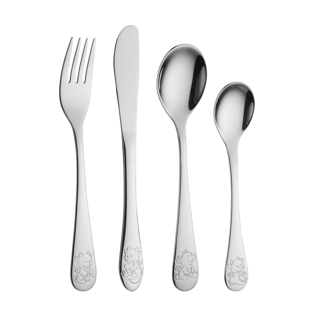 Rustfrit stål bestik m. drage inkl. bamse