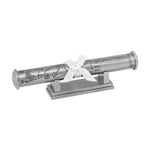 Pewter plated baptismal certificate pipe with foot