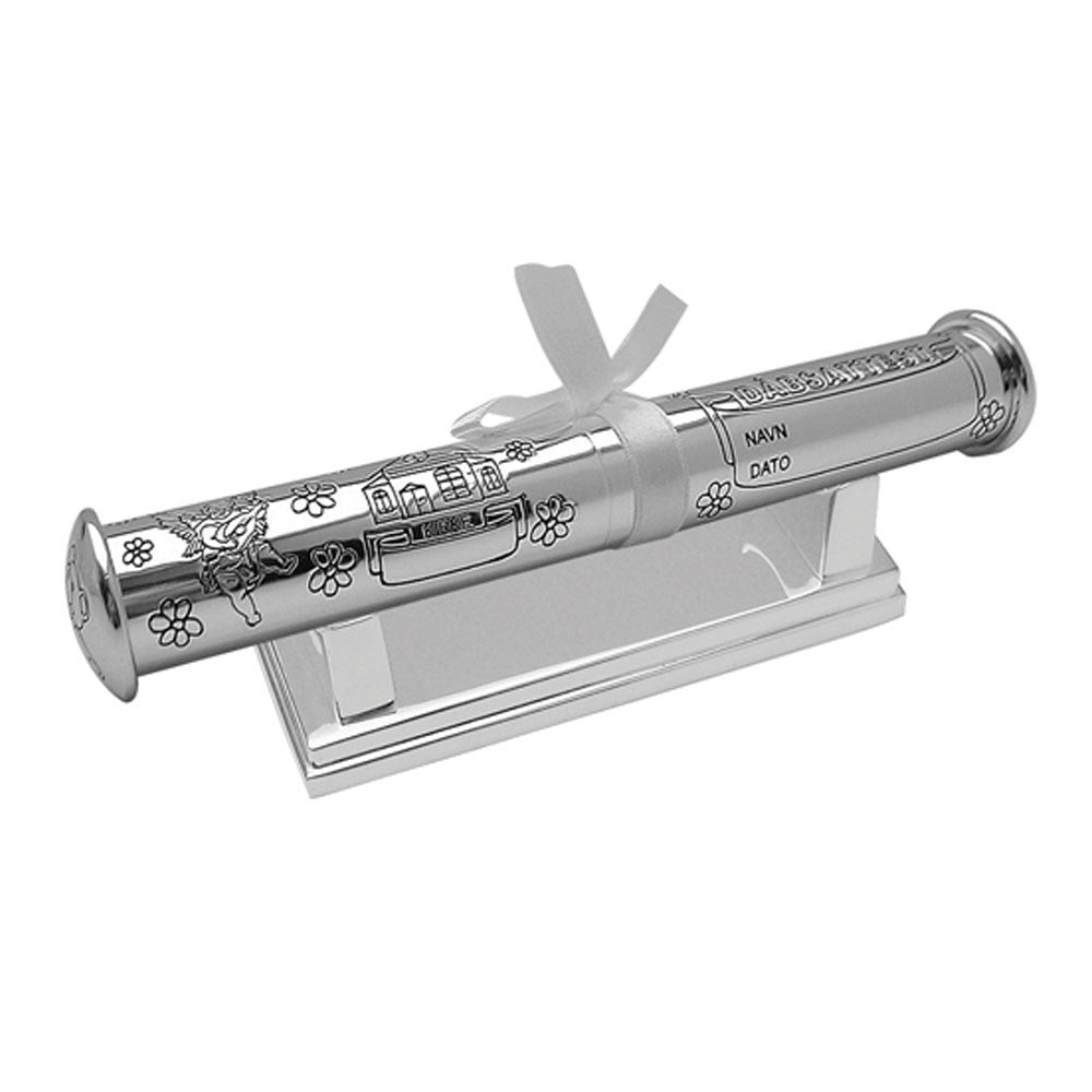 Versilbertes Taufurkundenrohr mit Fuẞ