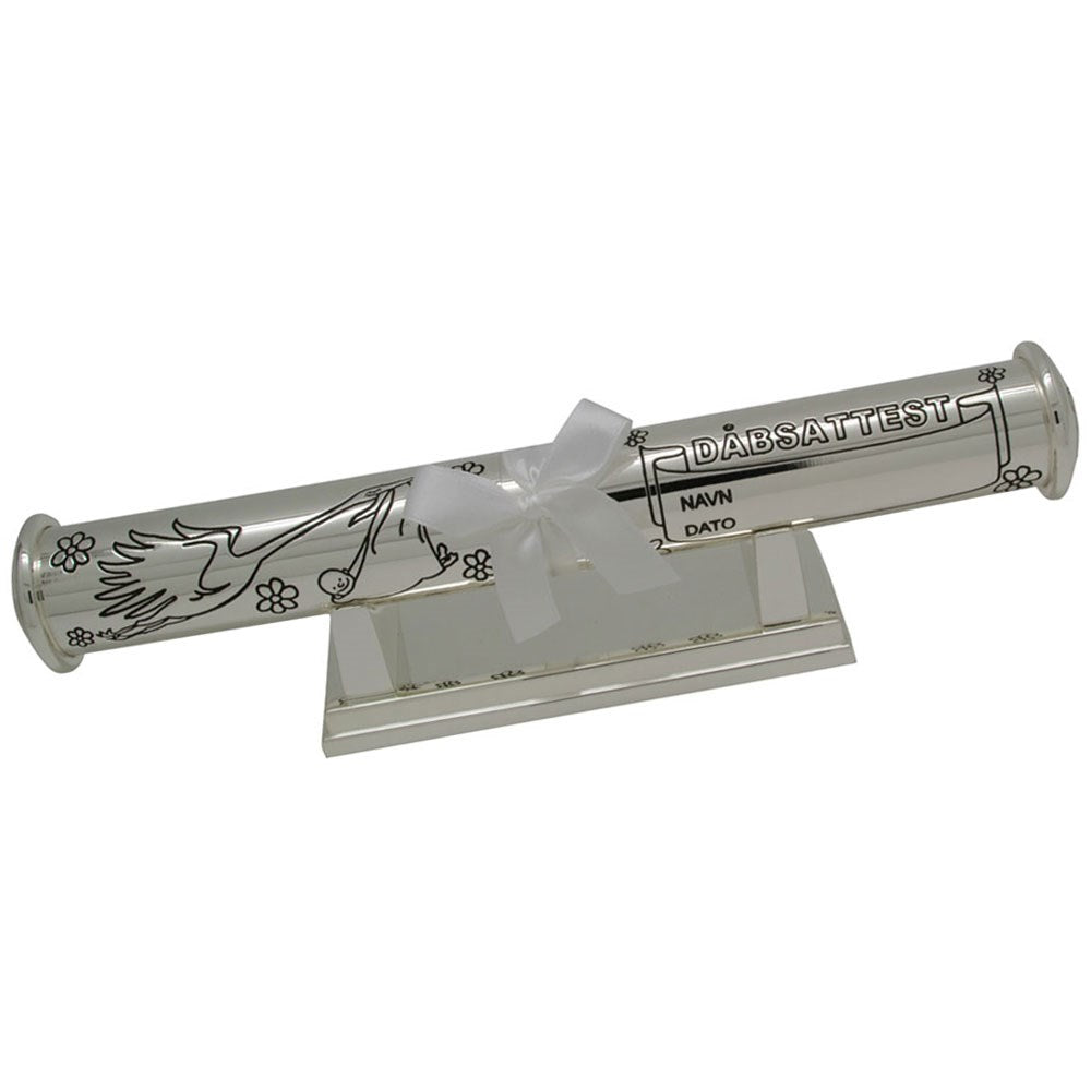 Verchromte Taufurkundenrolle mit Fuẞ