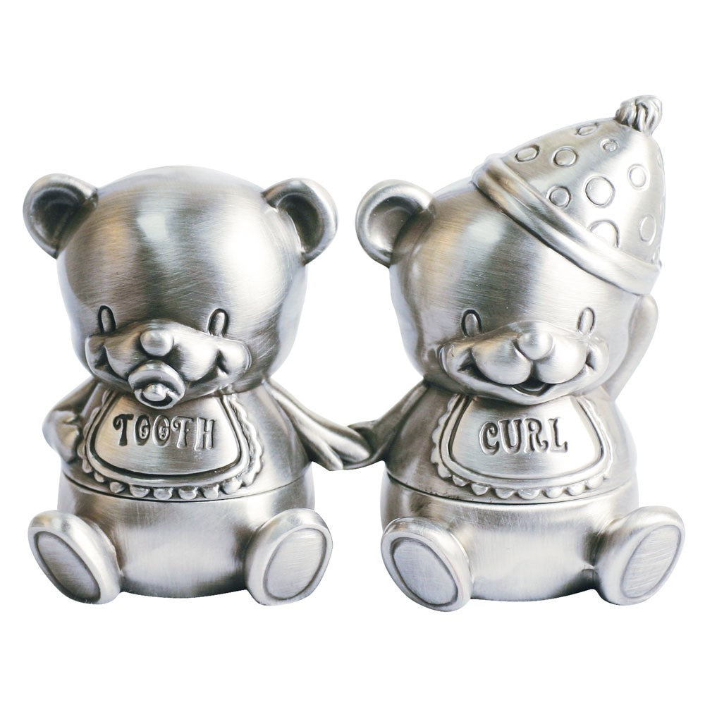Pewter plated box Tooth/curl sitting bear