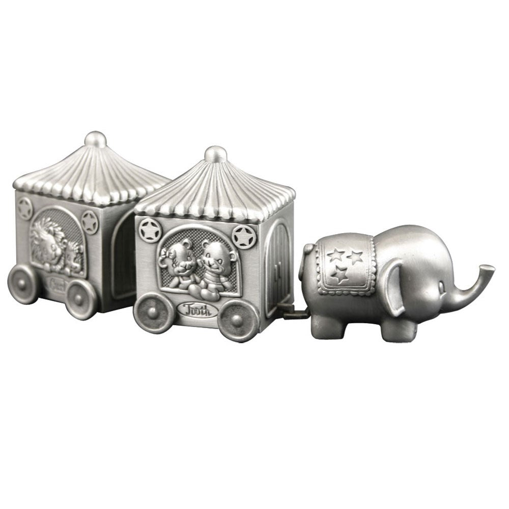 Pewter plated box First tooth/curl elephant