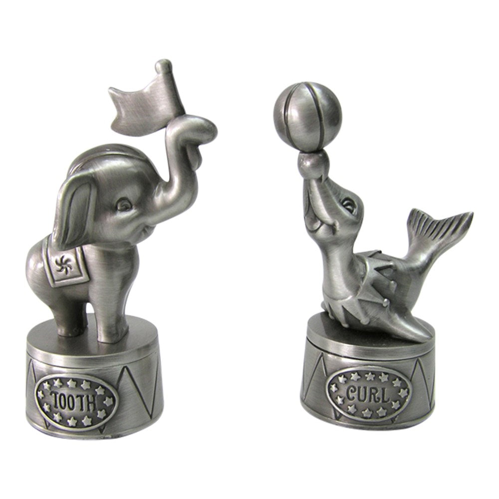 Pewter plated box elephant sea lion tooth/curl