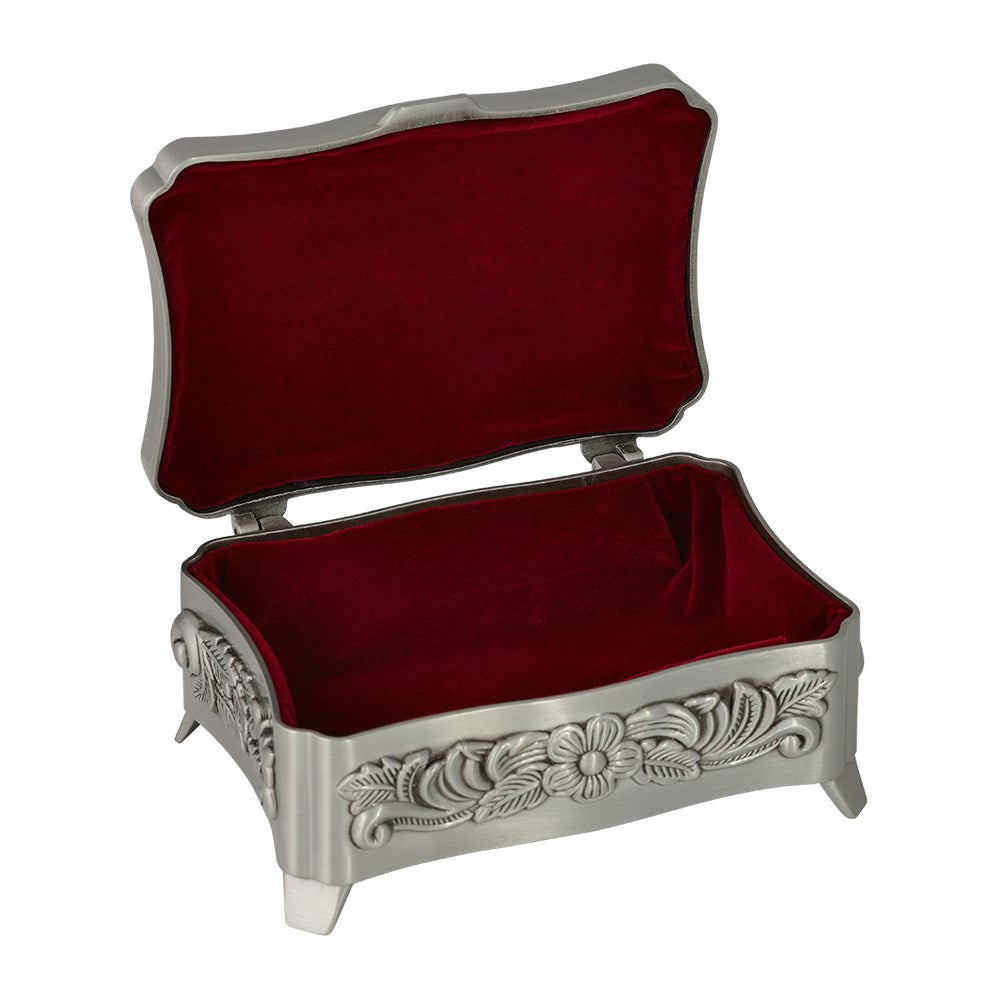 Pewter plated box with antique rose decoration