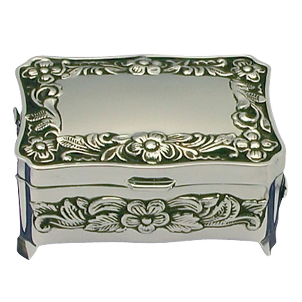 Forkromet smykkeskrin m. blomster