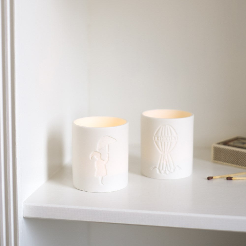 Porcelain candle holder Hot air balloon & sandman