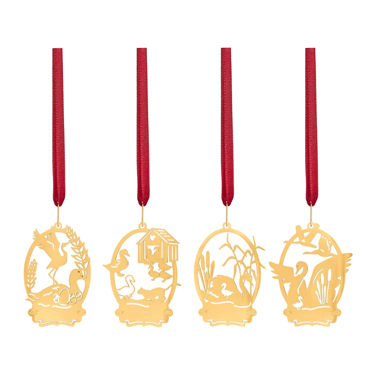 4 stuks wanddecoratie - Het lelijke eendje - 18 karaat geelgoud