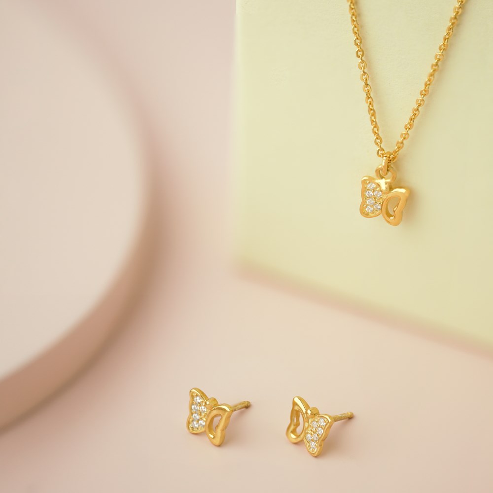 Goldp. silver necklace butterfly w. cz