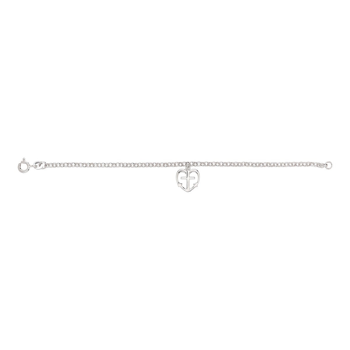 Rhod. silver bracelet w/faith, hope and love