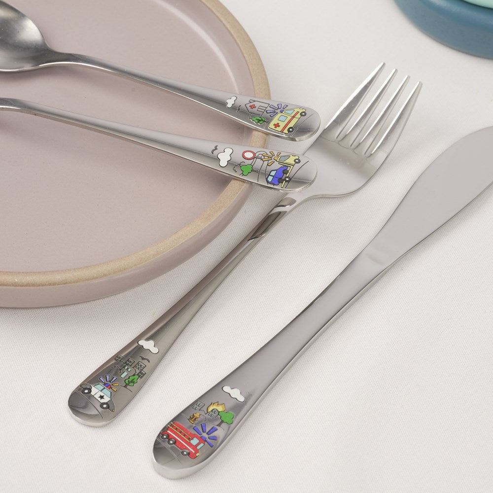 Stainless steel cutlery "Heroes on the way" w. enamel