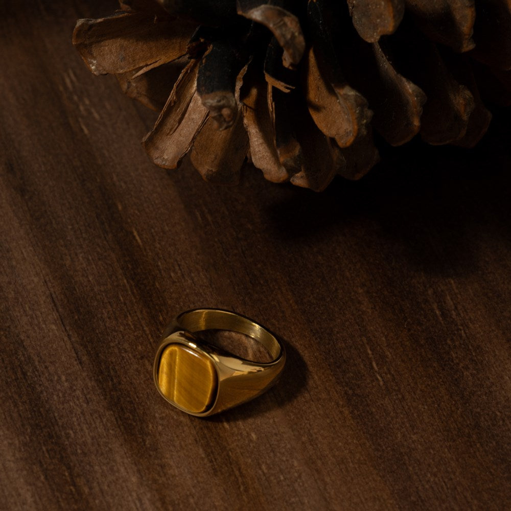 SON steel ring with yellow tiger eye