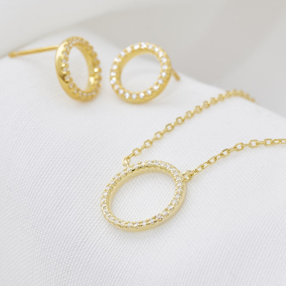 Silberohrringe ANNANOR Kreis mit Zirkonia 10 mm - Rosévergoldet