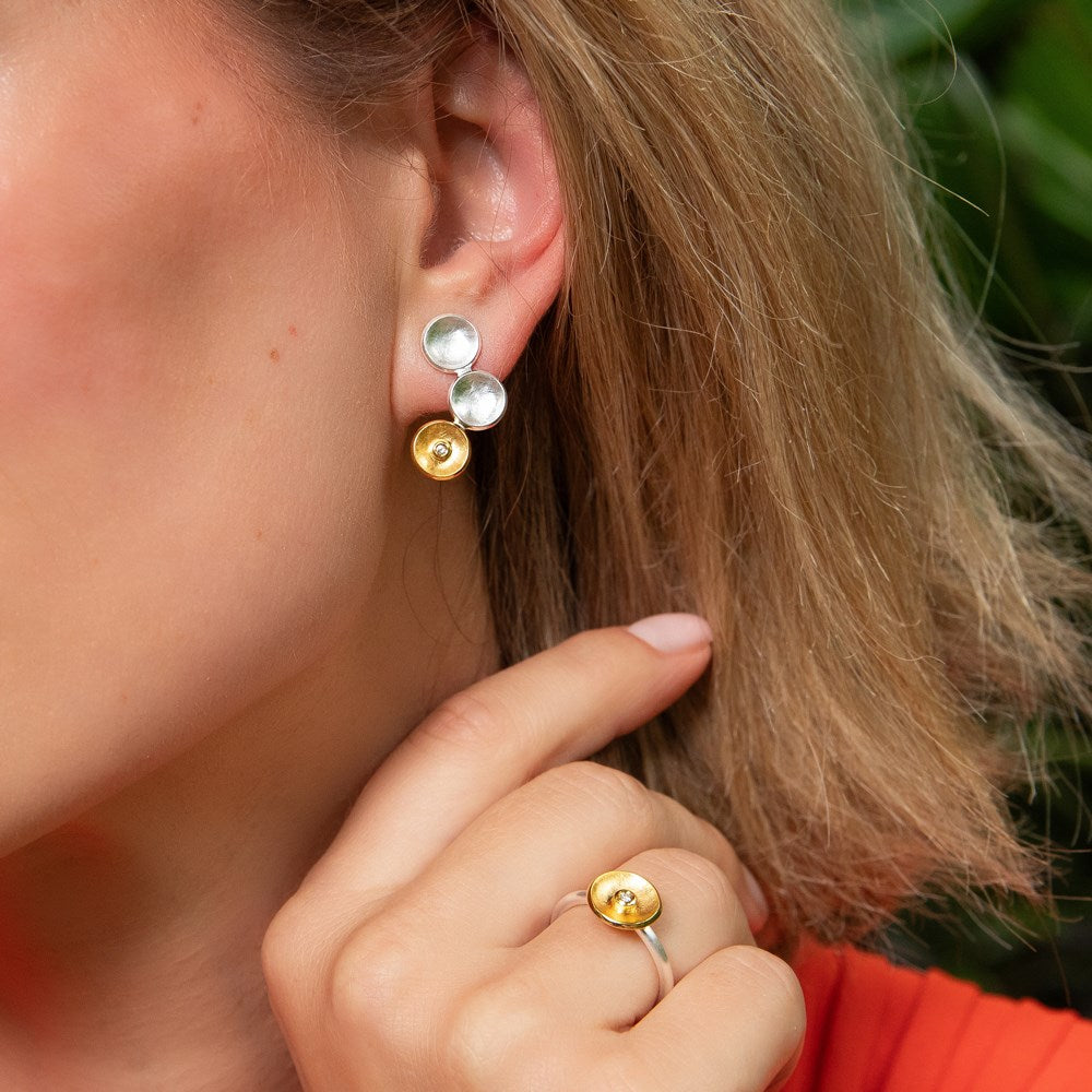 925/- Ring, teils gebürstet/glänzend, 0,02 ct - 52 / Nicht rhodiniert