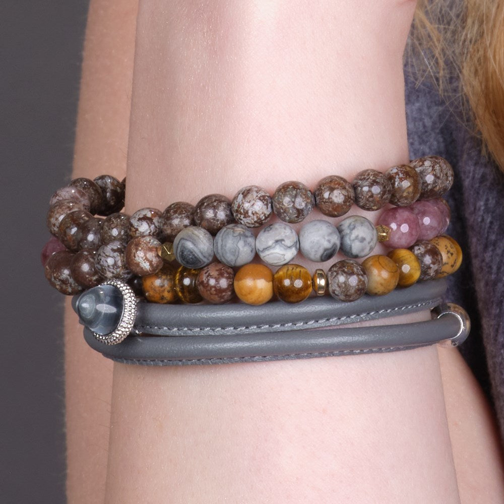 Tiger eye, Jasper, Hematite 6mm Armband