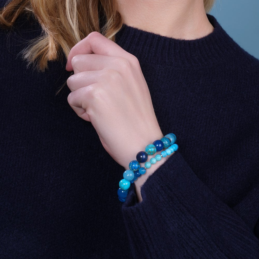 LapisLazuli, Schwammquarz, Blau Achat, Howlith Armband 10mm