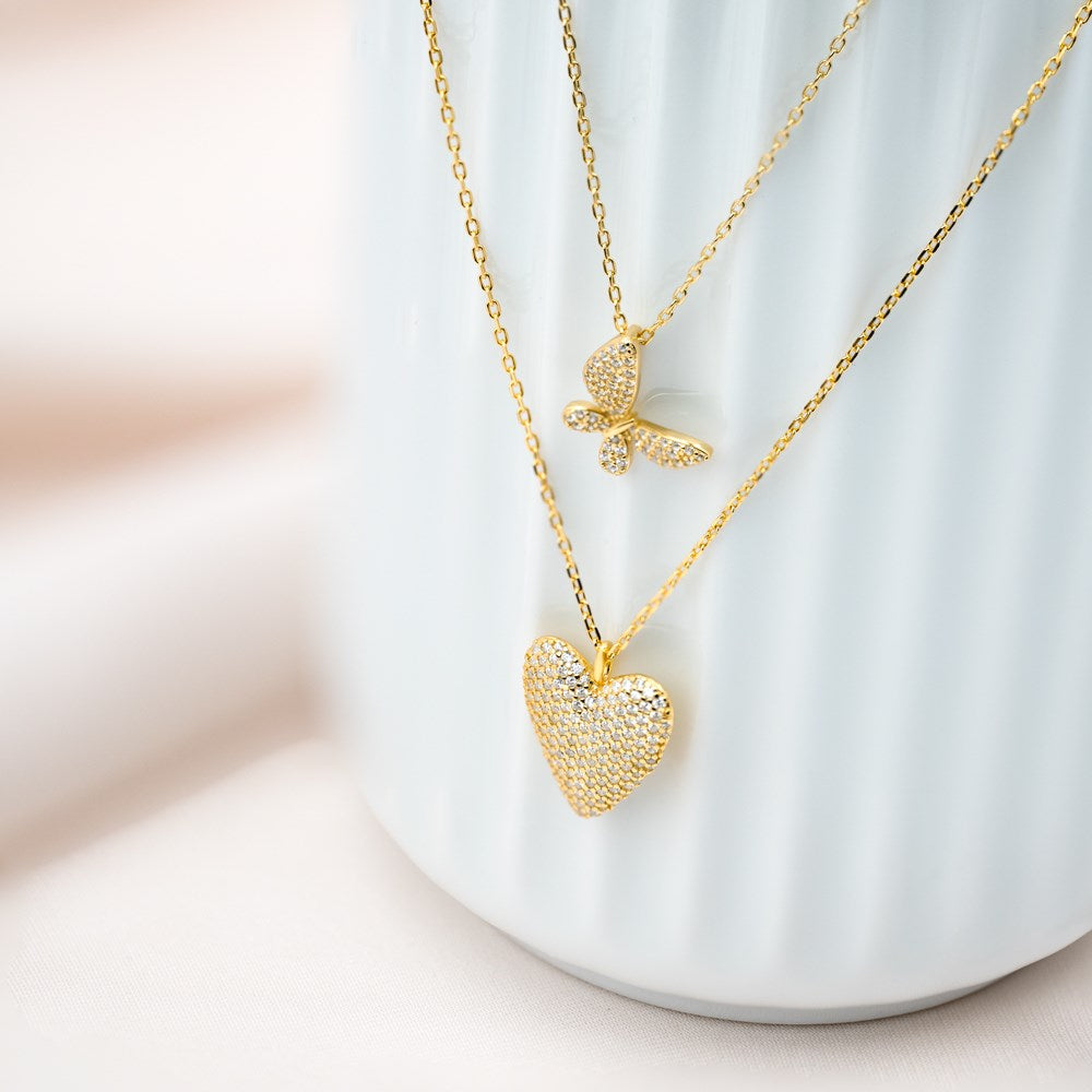 Forg. sølvvedhæng sommerfugl m/cz inkl. kæde - RiveraNor