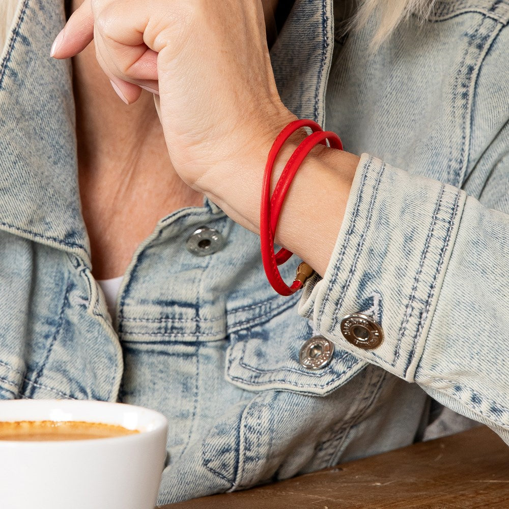 Lederarmband Silberverschluss - 94 / Rosévergoldet