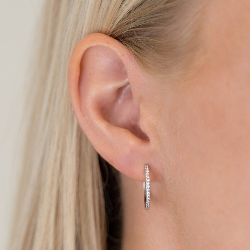 Silver hoops w. cz JUNENOR 18mm - Rose gold plated
