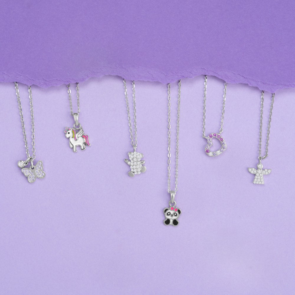 Rhod. silver necklace angel w. white cz