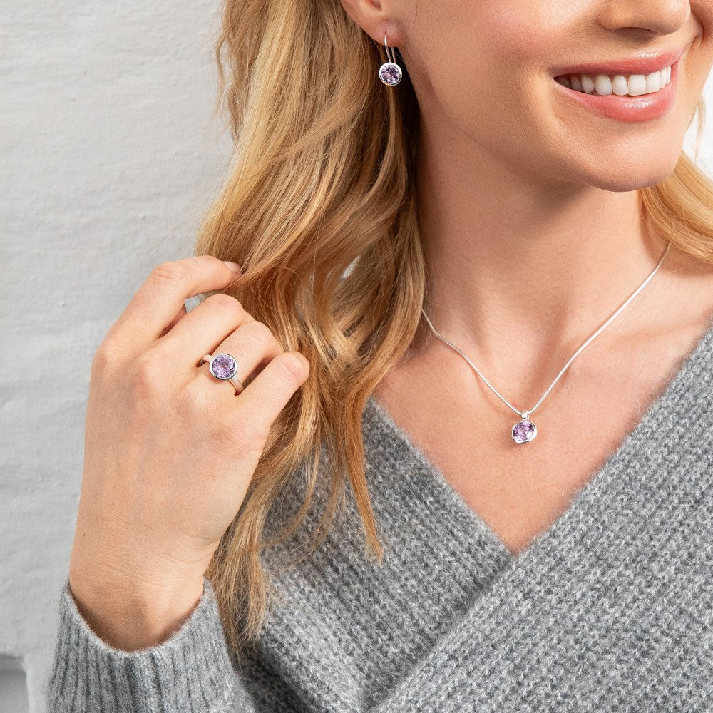 925/- vedhæng, mat/blank, amethyst 3,1ct - Ej rhodineret