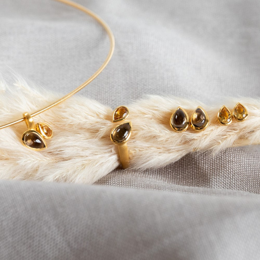 925/- Ring, mat/blank fg, RQ 0,87 ct, citrin 0,41