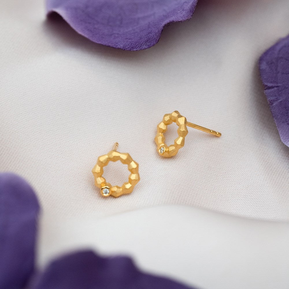 925/- earstud, gp satin, dia. 0,02ct W-SI