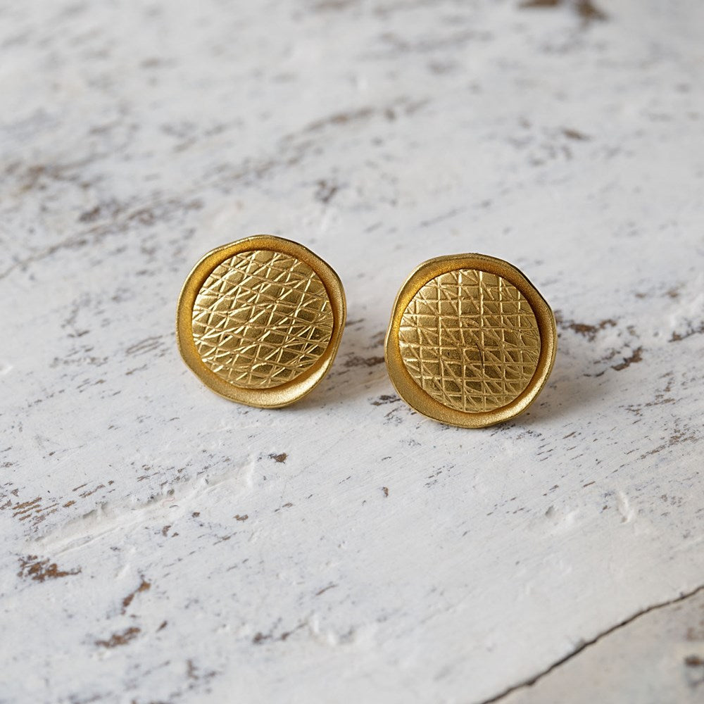 925/- ear studs, gold-plated,matt/special textured