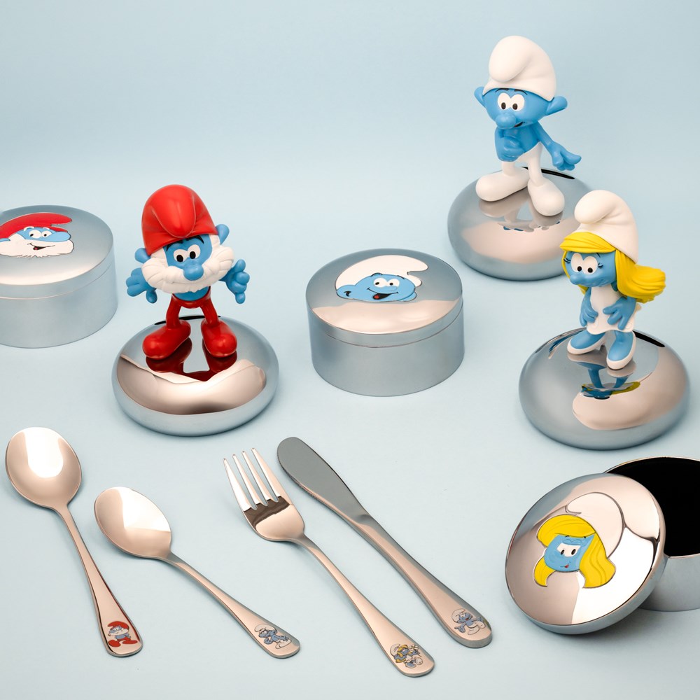 Stainless steel cutlery Smurfs w. enamel