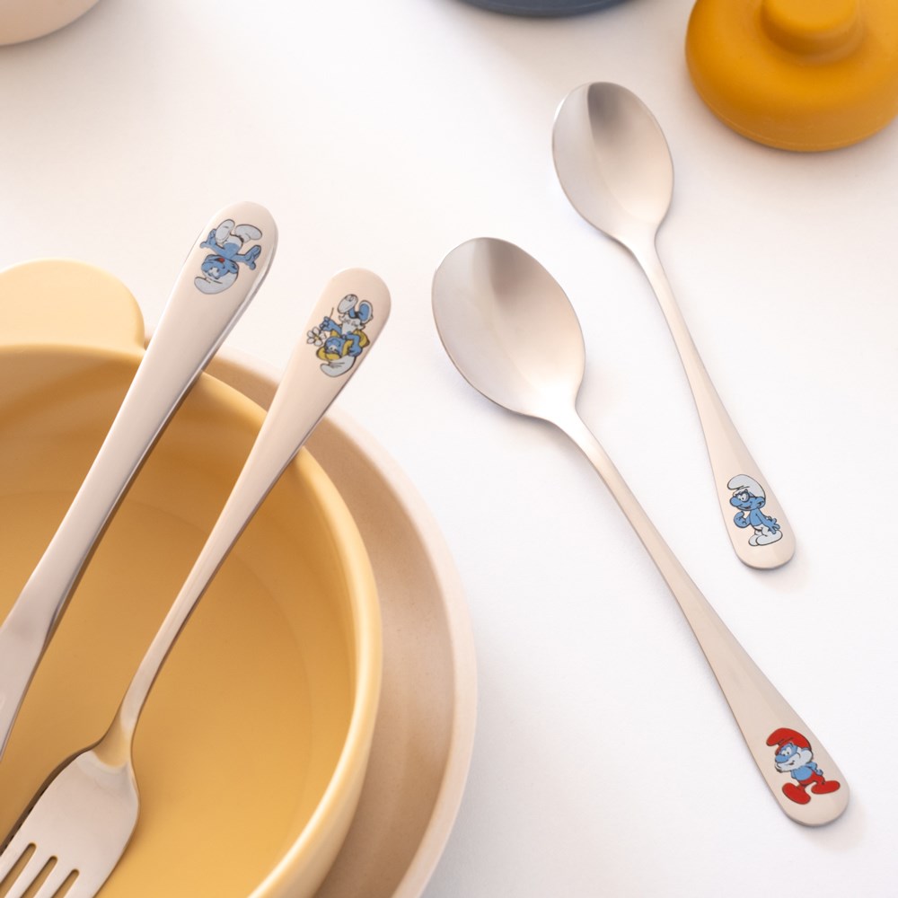 Rostfreies Kinderbesteck Edelstahl Die Schlümpfe m. Emaille