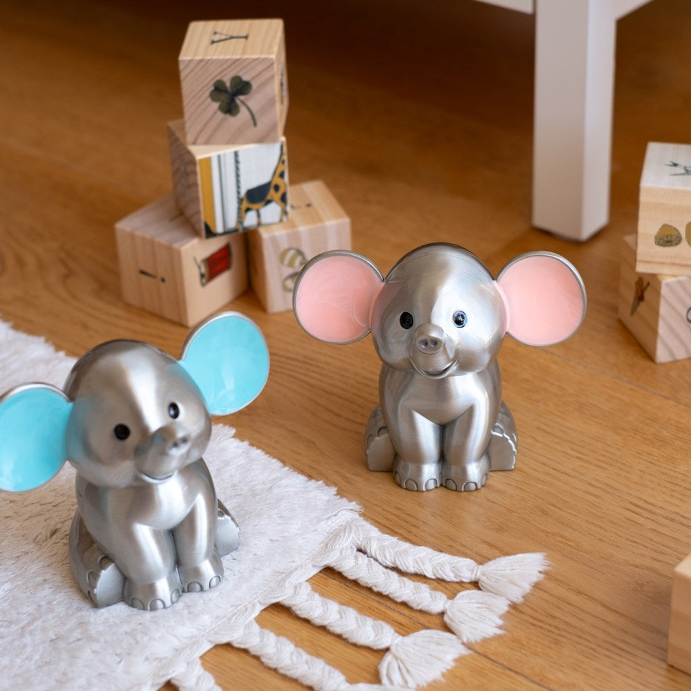 Fortinnet sparebøsse elefant m. lyserøde ører