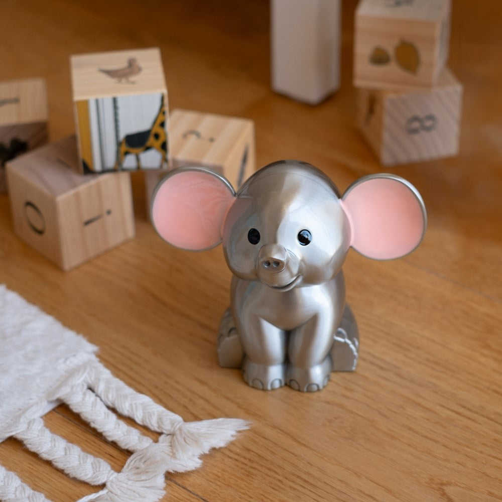 Fortinnet sparebøsse elefant m. lyserøde ører