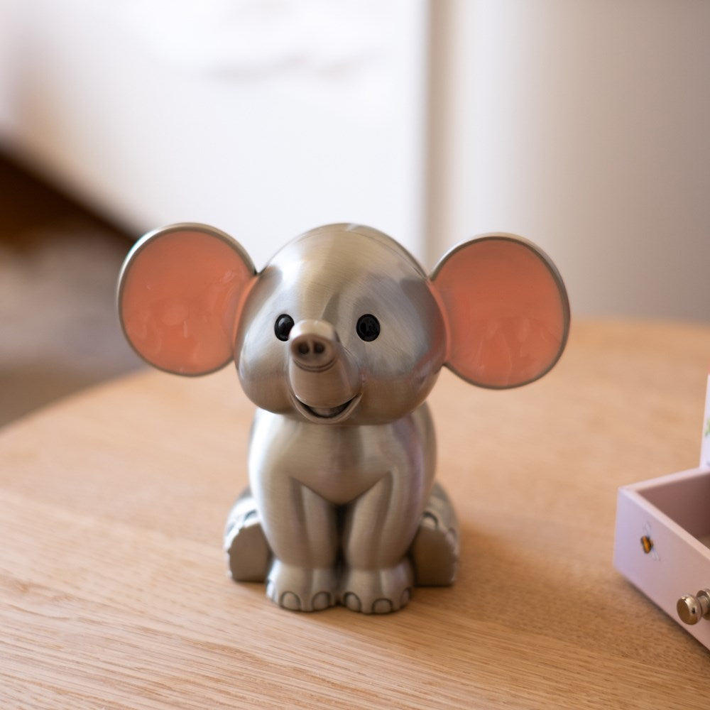 Fortinnet sparebøsse elefant m. lyserøde ører