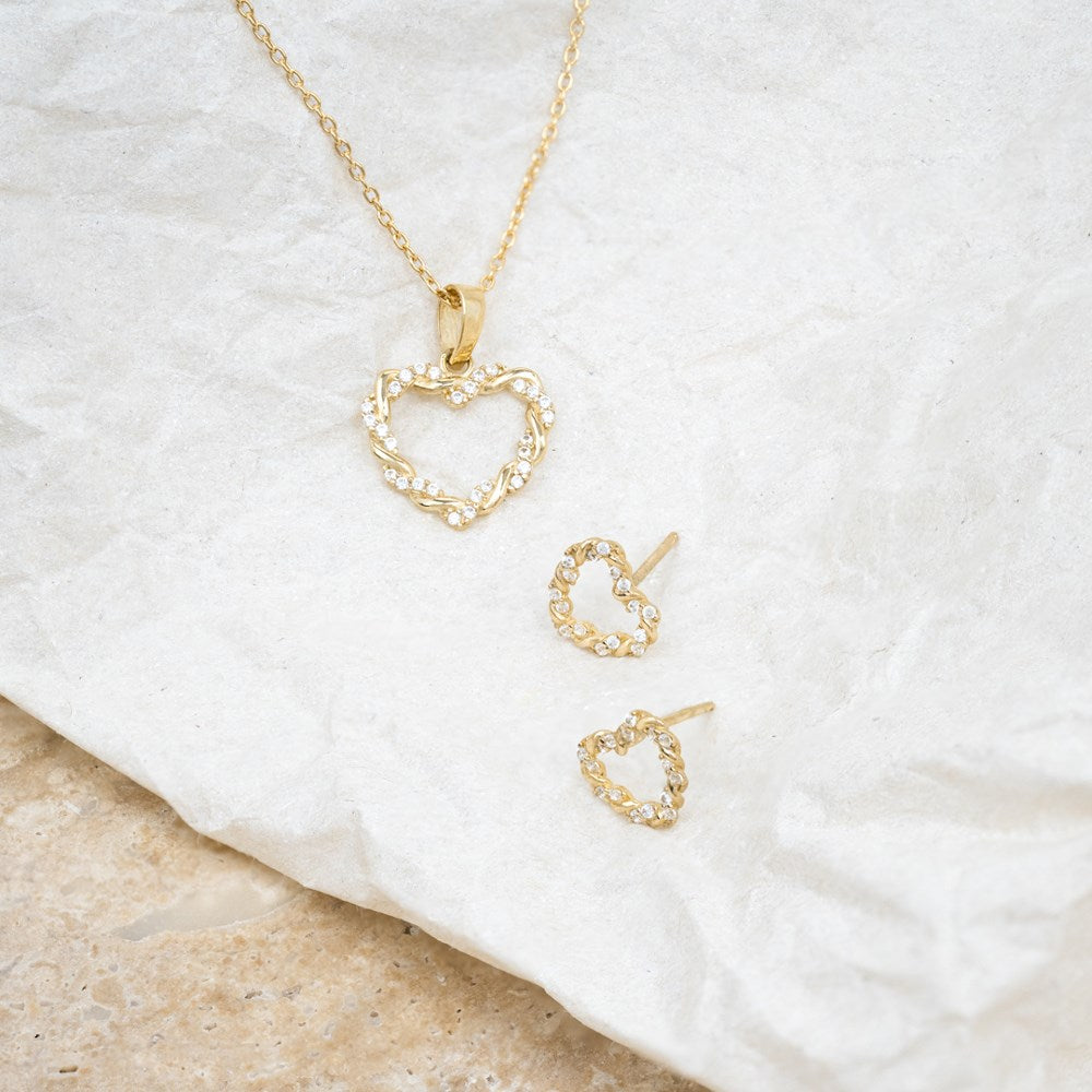 8ct. gold pendant heart w/cz incl. goldpl. Silver