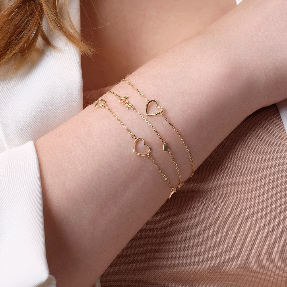 8kt. Gold Armband "Love" m/Herzen