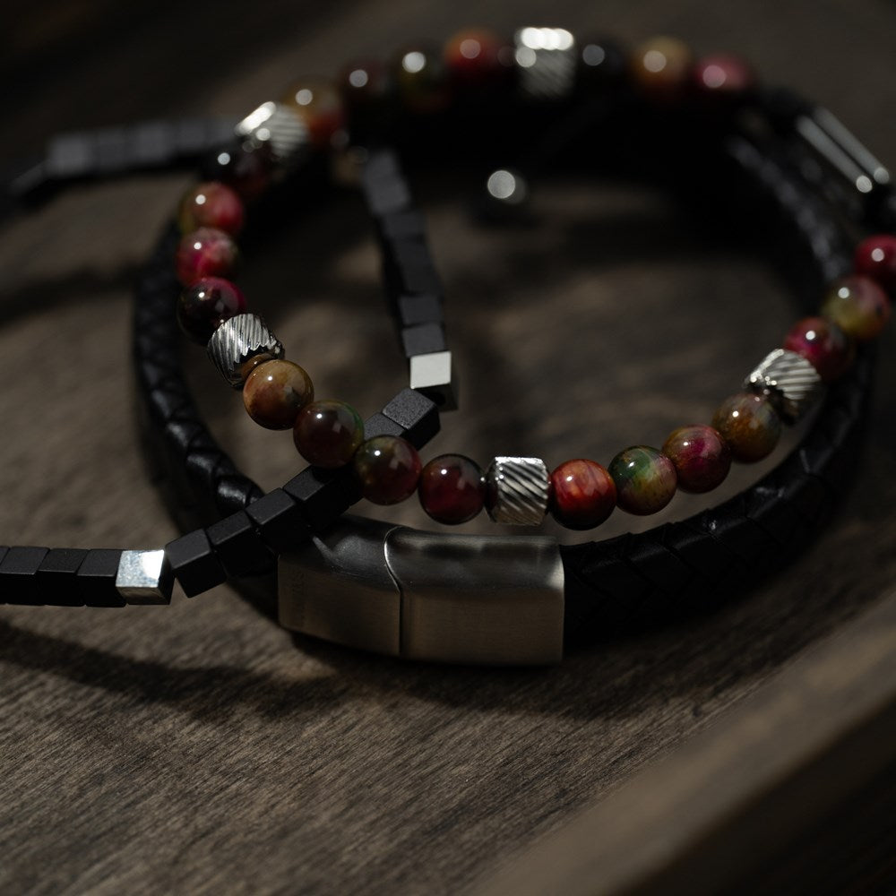 SON Armband matt schwarz agate m. Stahl