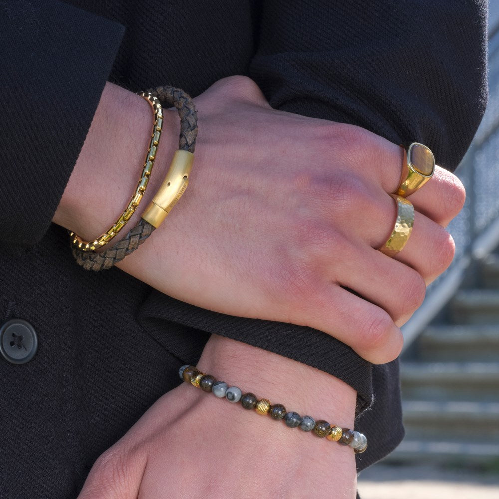 SON steel ring with yellow tiger eye