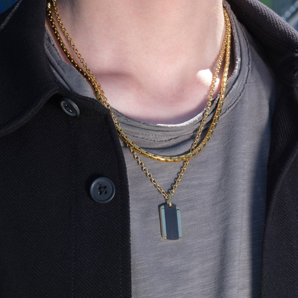 SON Stahl Halskette IP gold mit carbon