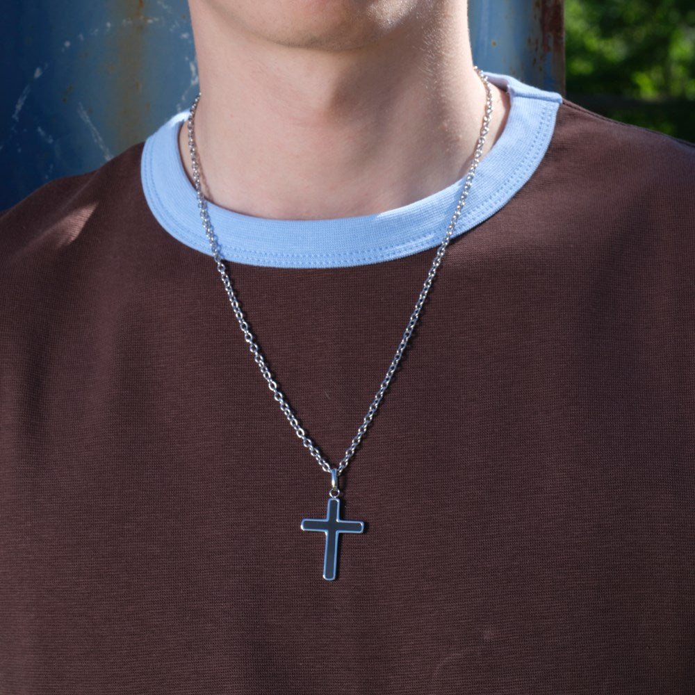 SON Stahl Halskette Kreuz mit carbon