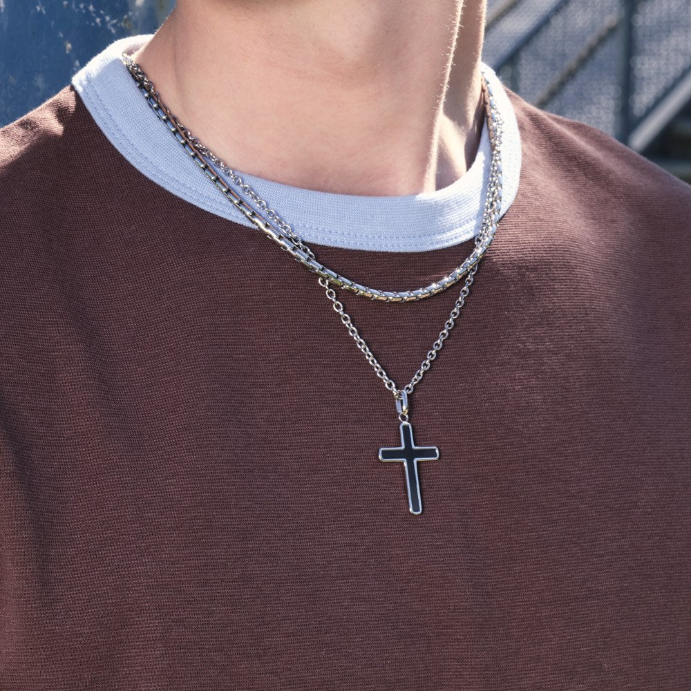 SON Stahl Halskette Kreuz mit carbon