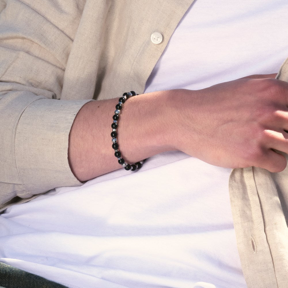 SON Armband schwarz agate m.Stahl