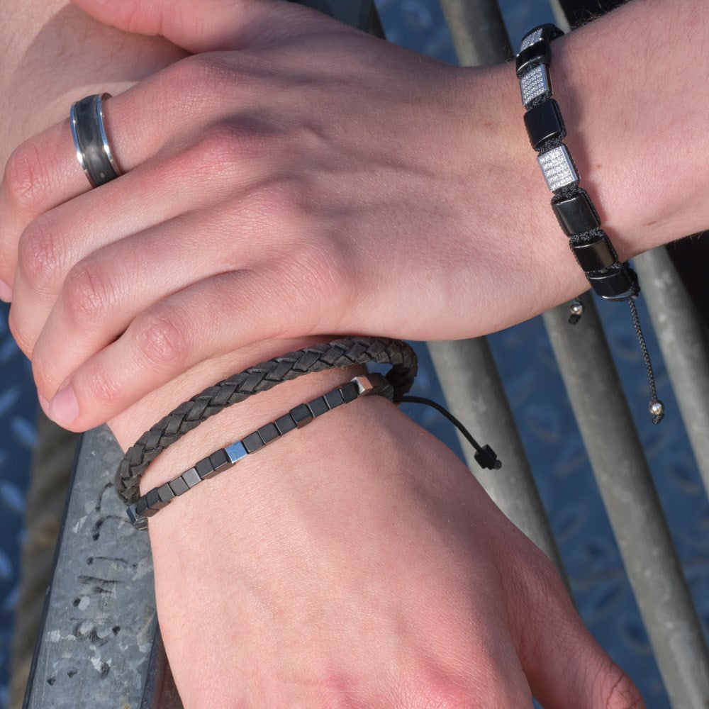 SON-armband van matzwart hematiet en staal