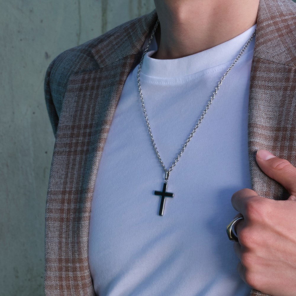 SON Stahl Halskette Kreuz mit carbon