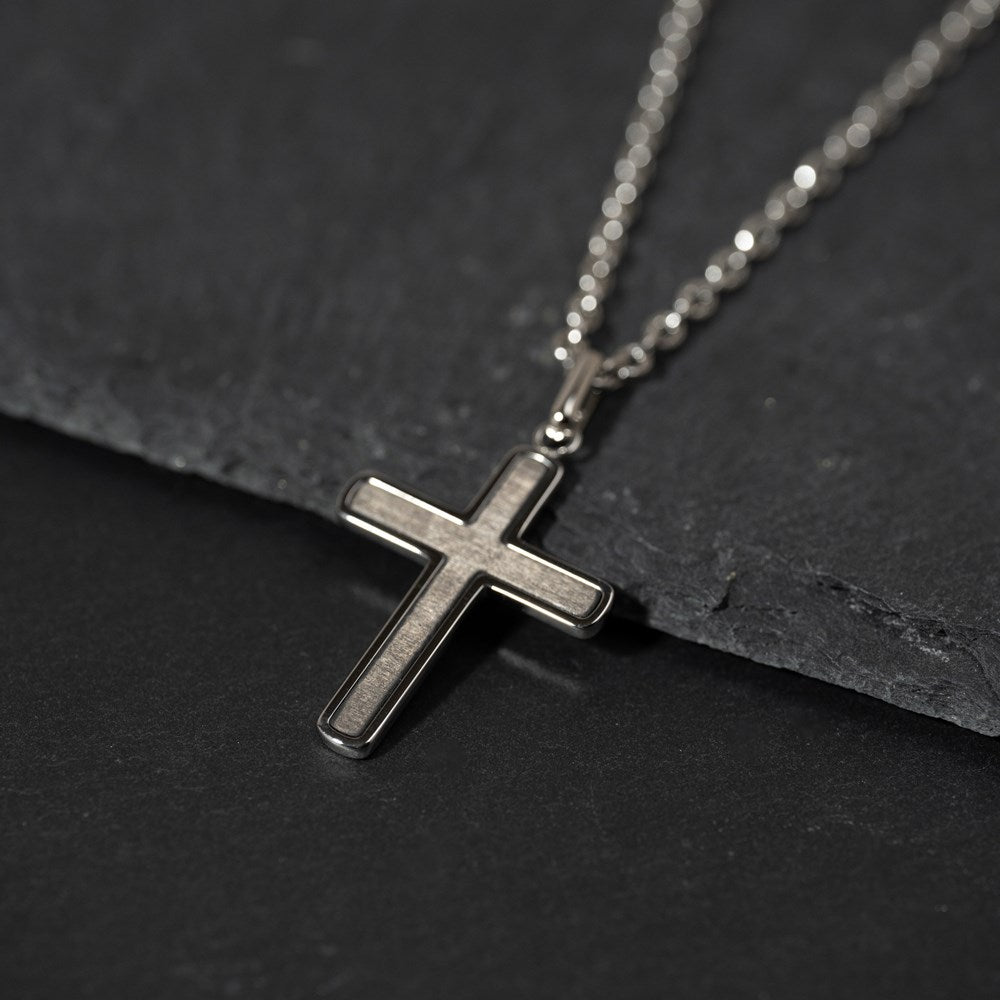 SON Stahl Halskette Kreuz mit carbon