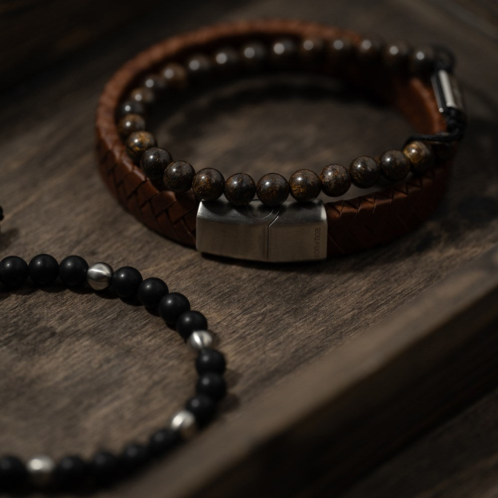 SON Armband matt schwarz agate m. Stahl