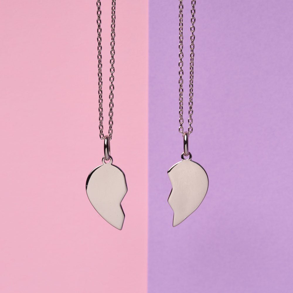 Rhod. silver pendant heart best friends incl. 2 ch