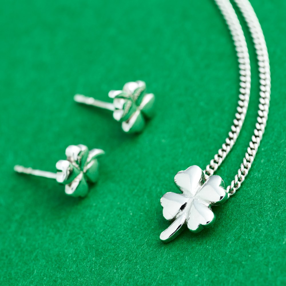 Rhod. silver necklace w/clover