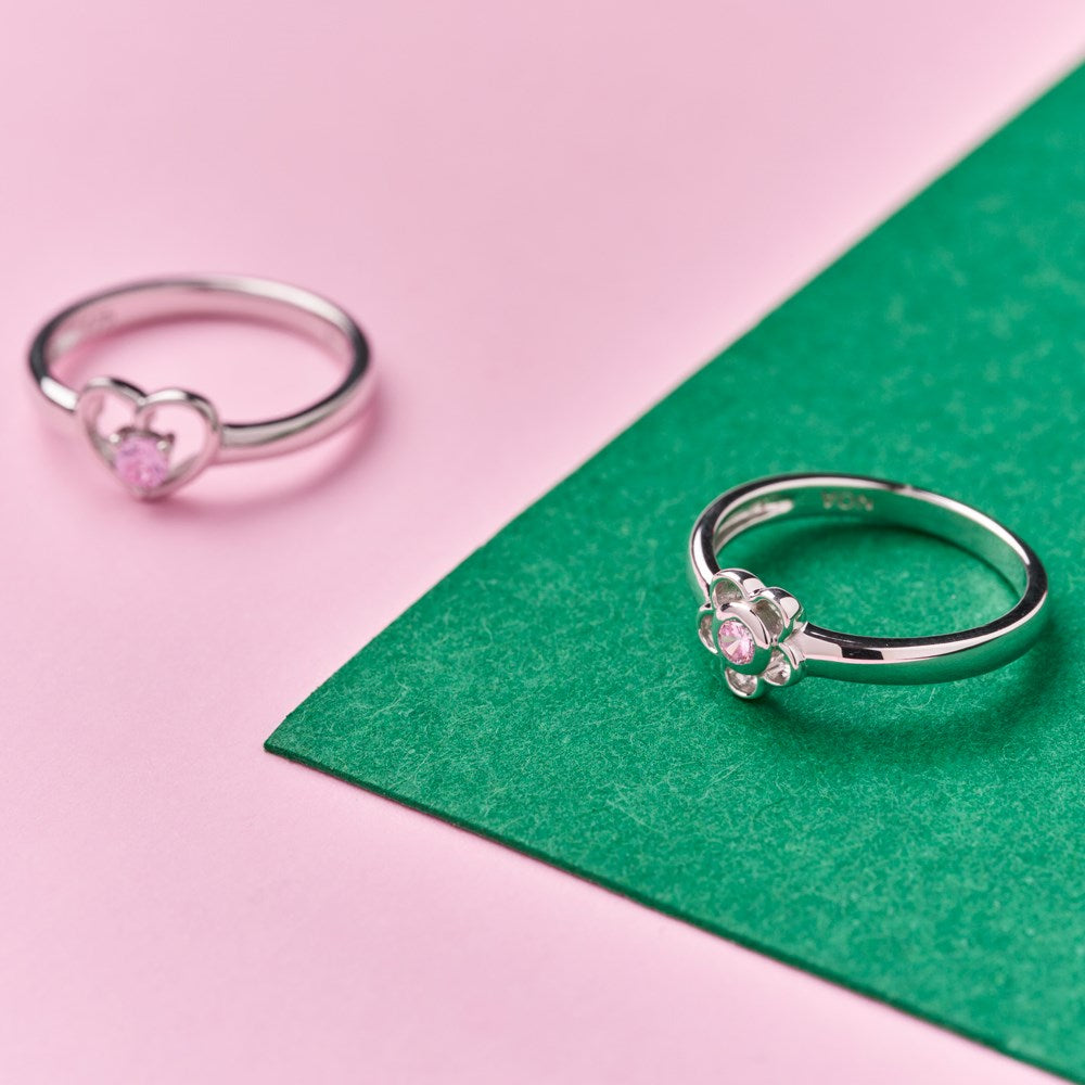 Rod. silver children's ring flower w/pink cz