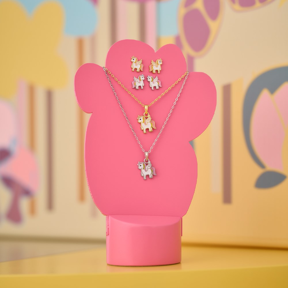 Goldp. silver pendant unicorn w/enamel incl. cha