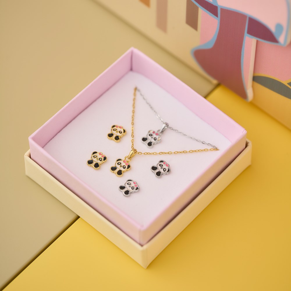 Silberohrringe Panda mit Emaille